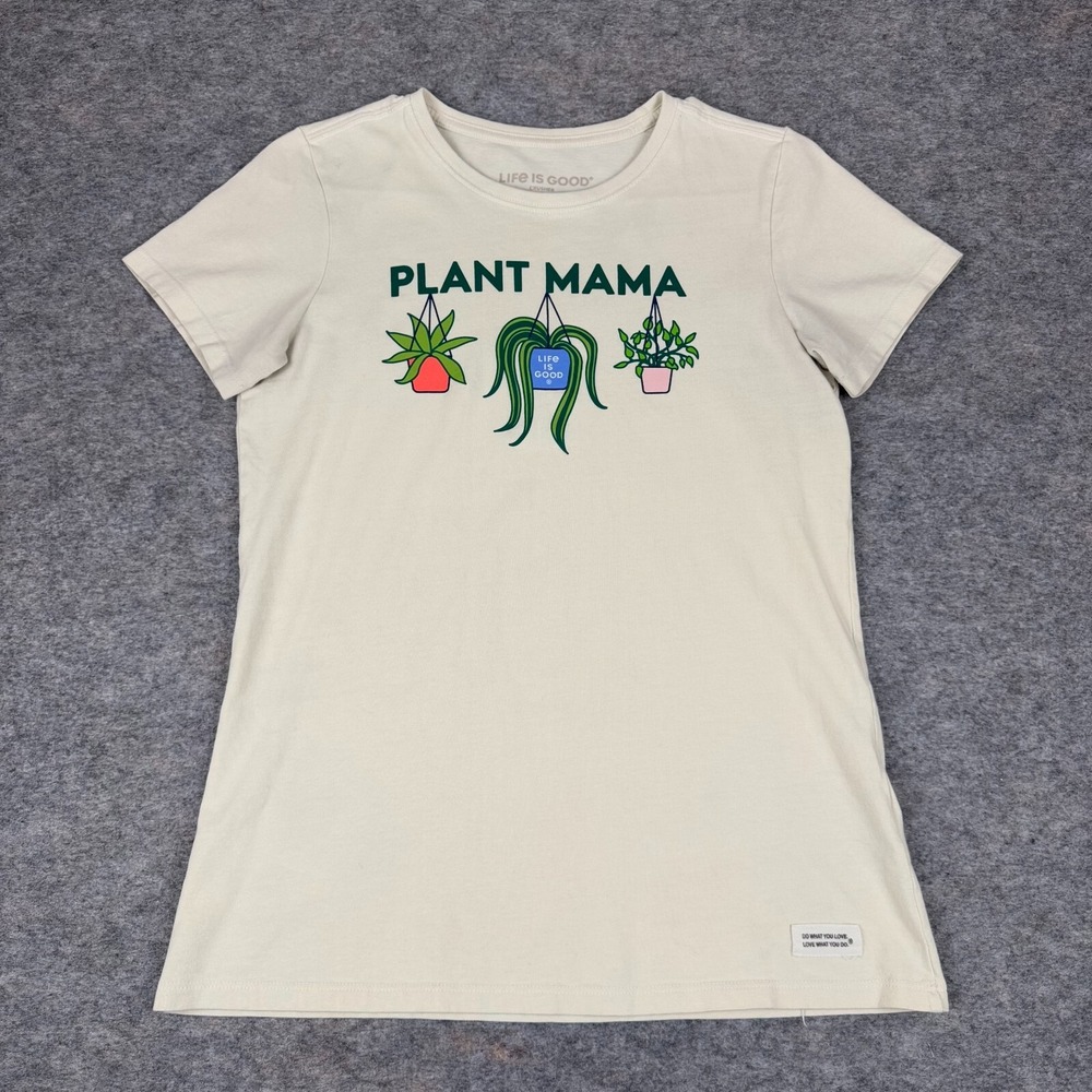 Life Is Good Crusher Tee T-Shirt Plant Mama Beige Womens Small S
